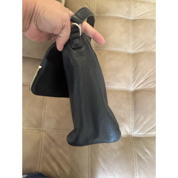 Kate Spade Black Leather Tote Purse Gold Zipper Accent Fold Over - Picture 11 of 12